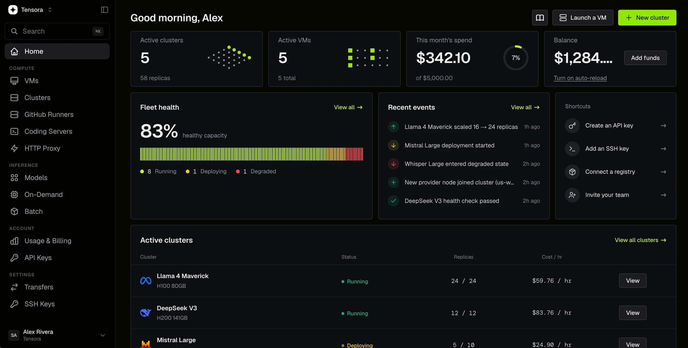 After: the operator dashboard simplified around infrastructure health, spend, and status
